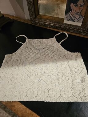 White Crochet LOVE ON A HANGER Lace Boho Camisole Tank Top White M